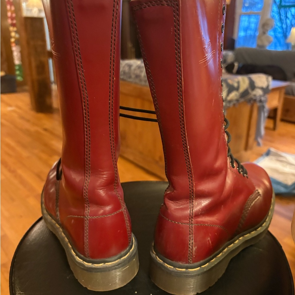 John Fluevog Red Brocade Lace-Up Heeled Boots - Picture 9 of 12